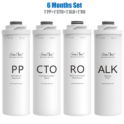 4 Pack PP+CTO+RO+ALK Water Filter Cartridge For SimPure T1-400ALK T1-400