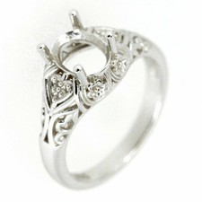 Sterling Silver Semi Mount Ring Setting Oval OV 8x6mm Art Deco Style sz10