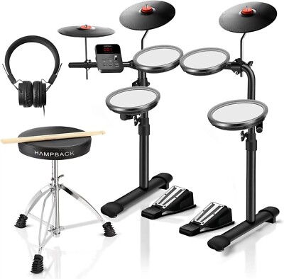 HAMPBACK MK-0 Electric Drum with 7'' Mesh Pad 8'' Cymbals Drumstick DrumThrone