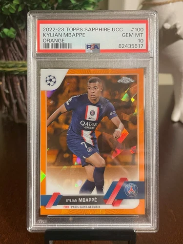 2022-23 Topps Chrome Sapphire UCC Kylian Mbappe Orange #15/50 PSA 10!!