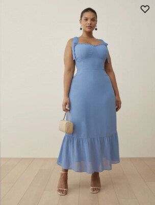 Reformation Nikita Tie Shoulder Midi Dress in Azure Cornflower