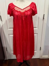 Women Red Silky Short Sleeve Nightgown w/Dangles XL 38"Lx20"W