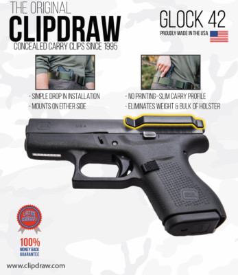 Clipdraw Gun Belt Clip CLIPDRAW HOLSTER, GLOCK 42, BLACK BH