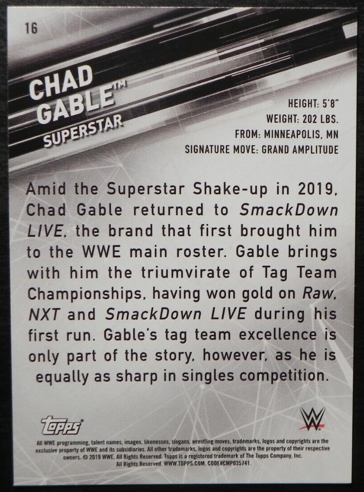 2019 Topps WWE Smackdown Live Superstar #16 Chad Gable - Image 2 of 2