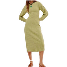 FREE PEOPLE Gabby Seamless Midi Dress Stretch Quilted Open Back M/L Dried Aloe