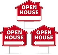 3PC Open House Sign with Stakes, 17 Inches by 13 - Double Sided Signs...