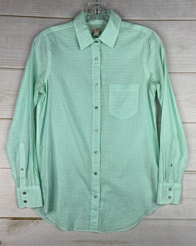 J Crew Top Damen 2XS grün weiß kariert geknöpftes Shirt langärmelig leicht