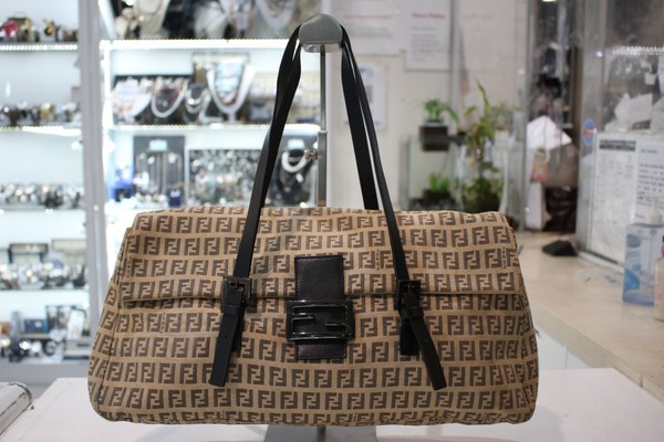 FENDI Brown Zucchino Canvas Shoulder Bag