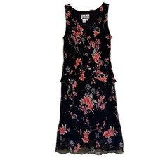 Vintage Sheri Martin NY Dress Size18 Black Floral Chiffon Ruffles Dark Fairy