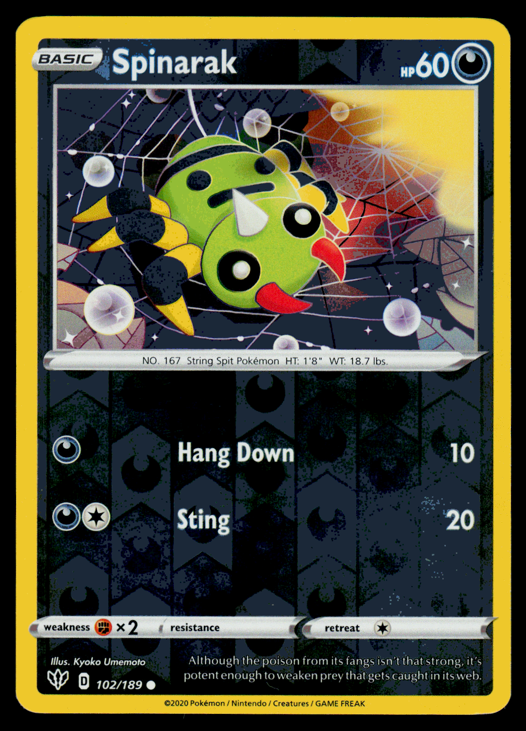 Pokemon Card SWSH Darkness Ablaze Spinarak 102/189 Reverse Holo