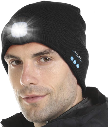 Bluetooth Beanie Hat with Light, Unisex LED Cap with Headphones Built-in Stereo