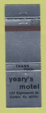 Matchbook Cover - Yeary's Motel Corbin KY WEAR