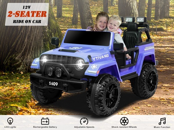 ZEOPHOL Ride On Truck Jeep 12V Electric Kids Toys Car 2 Seat 3 Speed Remote Blue