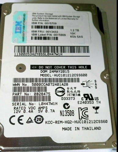 IBM 00Y2432 00Y2507 00MJ149 00AR010 2.5 in 1.2TB 10K 6G SAS V3700 Hard Drive - Picture 2 of 2