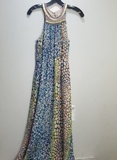 HD in Paris Dress Womens 0OP Multicolored Maxi Beaded Halter Neck Anthropologie