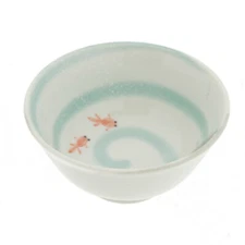 Japanese Rice Soup Bowl 5.25"D Porcelain Kingyo Goldfish Swirls, Made in Japan
