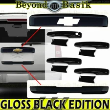 2007-2014 Chevy Tahoe Suburban Door Handle COVER+Tailgate Top+Lower GLOSS BLACK 