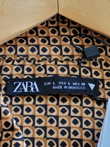 ZARA Geometric Pattern Satin Collared Mini Belted Shirt Dress Size L BNWT - Picture 9 of 14