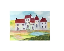 Aceo Painting Watercolour Houses By Kenna Original Art 2.5” X 3.5” Signed