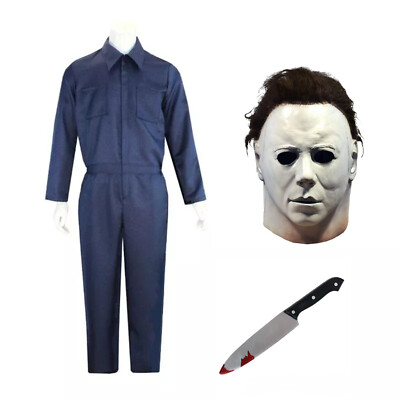 Adult Michael Myers Cosplay Costume Mask Props Halloween Jumpsuit Outfits  Horror