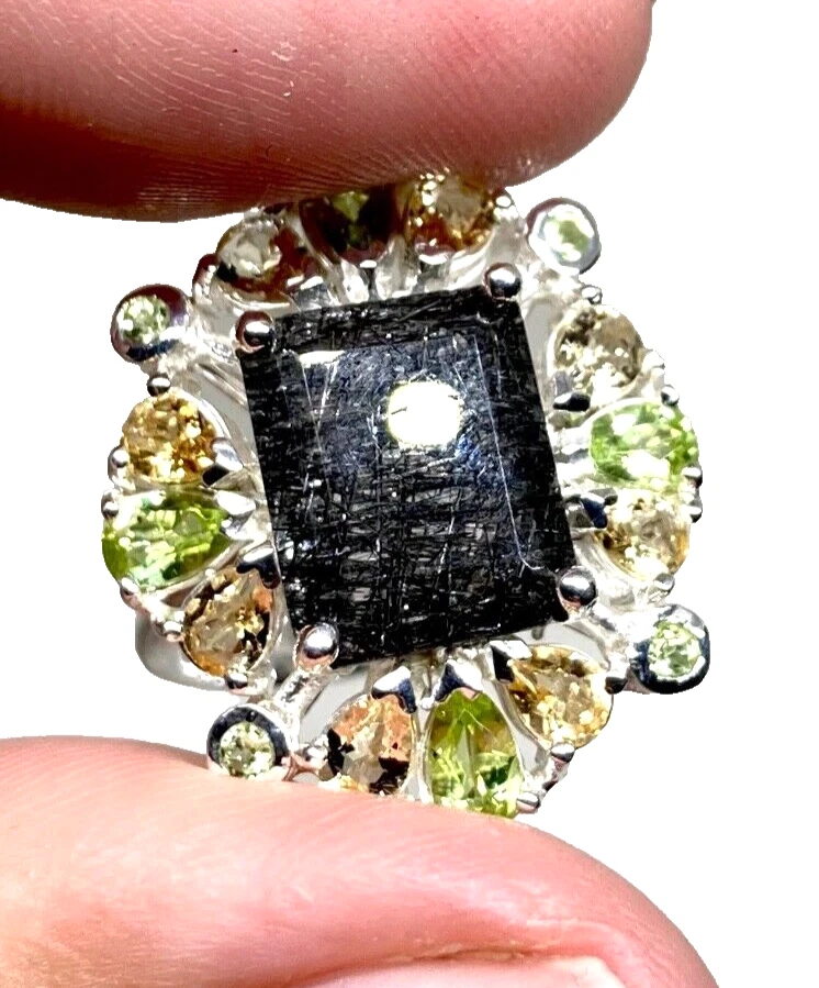 Anillo de cuarzo de rutilo de titanio | Plata de ley maciza | Anillo de cóctel talla 8 Foto 3 de 4