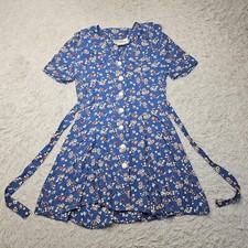 Vintage Nicole Elizabeth Blue Floral Print Button Front Dress Size 5/6 Juniors