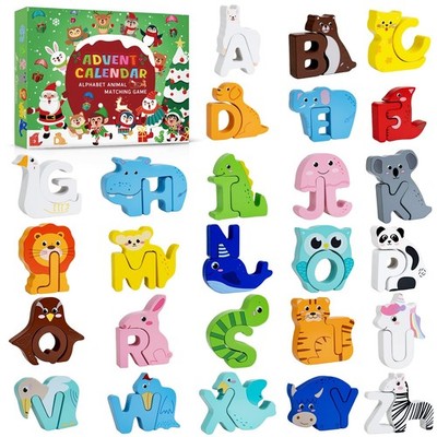 Advent Calendar 2025 Animal Alphabet Matching Toy for Kids,26 Pcs Christmas A 