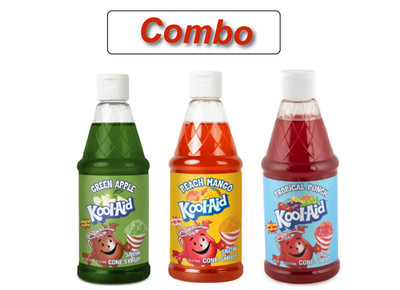 Kool-Aid Green Apple,Peach Mango,Tropical Punch Snow Cone Syrup 16 fl oz (combo)
