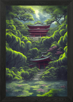 Gerahmtes Wandbild Poster Mystischer Japanischer Garten Leinwanddruck Bild