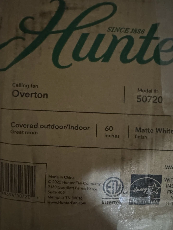 Hunter Fans Overton  50720 Outdoor Ceiling Fan with Light Kit 60 Inches. - Image 2 of 4