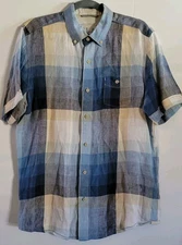 Tommy Bahama Relax Linen Blue Plaid Button up Shirt  Short Sleeve Men's Small