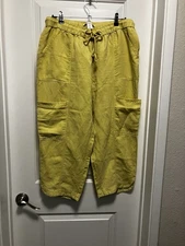 C&C California Yellow Cropped Cargo Linen Blend Pants Size Large