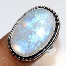 Rainbow Moonstone 925 Silver Plated Ring US 9 New Year Jewelry Fashion Sale JW
