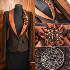 NWT  ST JOHN BLACK/ COPPER / SATIN Triple Corsage Accent SHMMER JACKET SZ 2 2