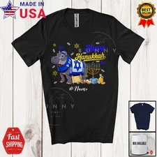 Custom Name Happy Hanukkah; Amusing Chanukah Hippo With Menorah Animal T-Shirt