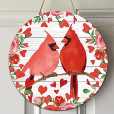 Valentine's Day Cardinal Wooden Wreath for Front Door Decor, 12 Inch