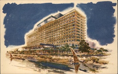 Nile Hilton Cairo Egypt vintage postcard artist rendering b310