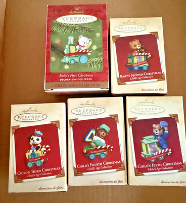 Hallmark 2001-05 Lot 5-Child's Age Collection-Peppermint Express Train Ornaments