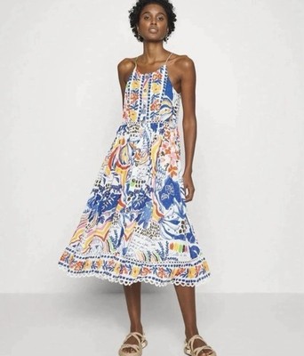 FARM RIO Printed Swiss-dot cotton midi dress Size Medium