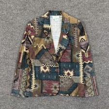 Vintage Aztec Southwestern Multi-colored Blazer Jacket Womens 10 100 Cotton USA