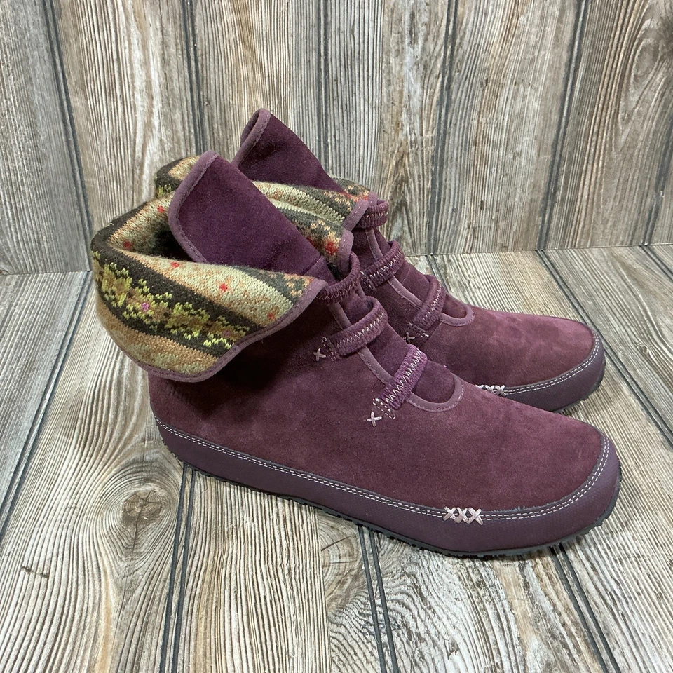 Ahnu Himalaya Mujer Talla 9.5 Púrpura Gamuza Pull On Tobillo Mocasín Botín Zapatos Foto 2 de 4