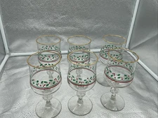 6 - VNTG 1980's Libbey’s Arby's Christmas Holly Wine Water Glasses Bow On Stem