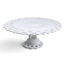 Westmoreland Blanco Leche Vidrio Pastel Soporte Dórico Reticulado Borde Encaje De Colección 11.75"
