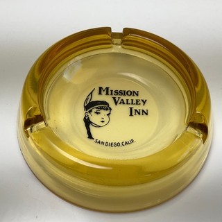 Vtg Ad Ashtray Mission Valley Inn San Diego Calif MCM Amber Tint Glass Indian