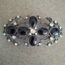 Vintage Costume Hair Clip Barrette Faux Black Onyx Rhinestone Jewelled READ
