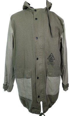 Vans Jacket Mens Large Green Hooded Canvas Fishtail Parka Skate Streetwear