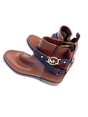 Michael Kors Rory US 9 1/2 Flat Ankle Boot Bootie Brown Luggage Faux Leather
