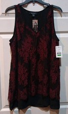 Karen Kane 4L22139 Wine/Black Lace Overlay V-Neck Tank, L - $128