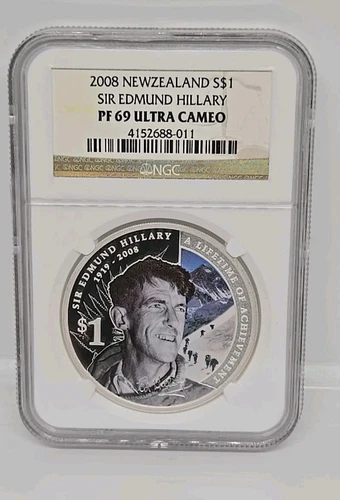 2008 New Zealand Silver $1 Sir Edmund Hillary NGC PF69 Ultra Cameo
