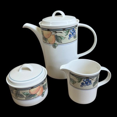 Mikasa CAC29 Garden Harvest Teapot / Coffee Pot w Lid & Creamer, Sugar w Lid